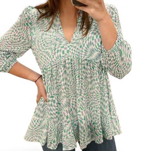 Meet Me In Santorini Green Purple Patterned Women's Ava Large Top - Picture 1 of 5